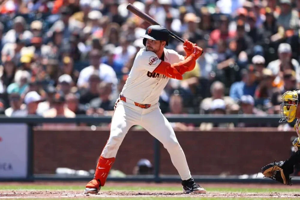Patrick Bailey bats during the third inning against the San Diego Padres.